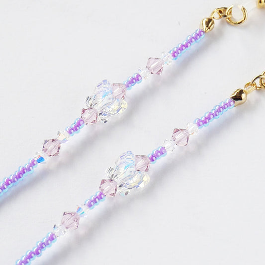 蝶 パープルビーズ オーロラ クリスタル メガネチェーン グラスコード