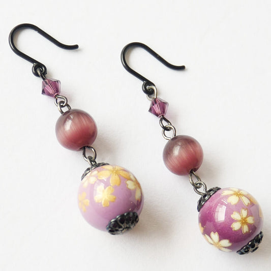 【樹脂ポスト】和風 紫 華珠 パープル ピアス