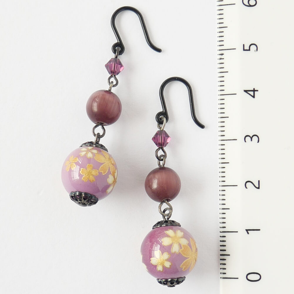 【樹脂ポスト】和風 紫 華珠 パープル ピアス
