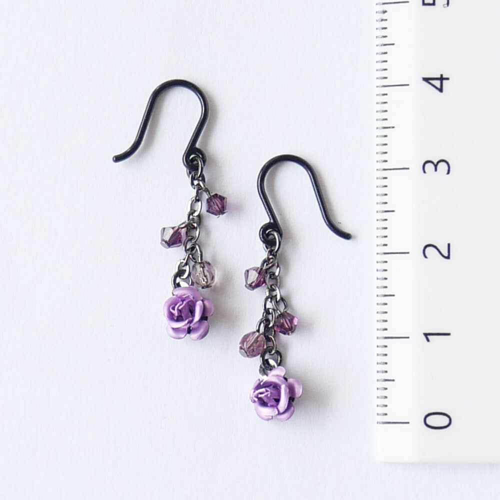 【ノンアレルギー】ガンメタ 紫薔薇 mini ローズ ピアス