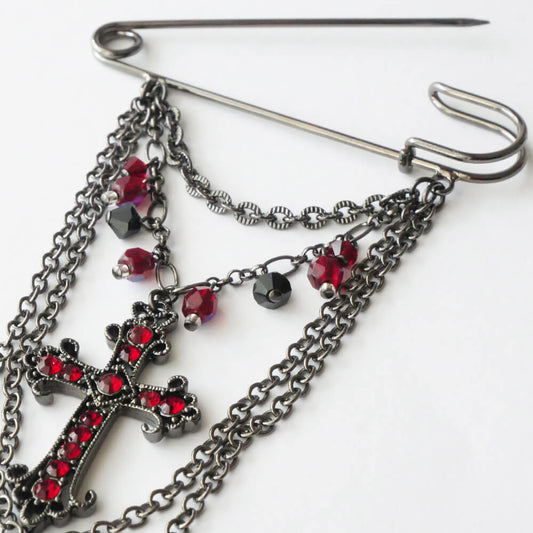 ガンメタ クロス ビーズ チェーン ピン ブローチ ゴスロリ 十字架