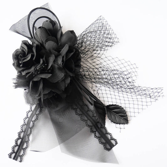 黒薔薇 ブラック ブーケ リーフ ネット コサージュ ヘッド アクセサリー