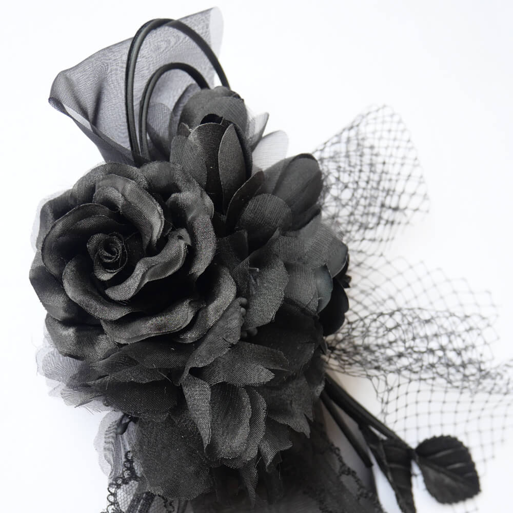 黒薔薇 ブラック ブーケ リーフ ネット コサージュ ヘッド アクセサリー
