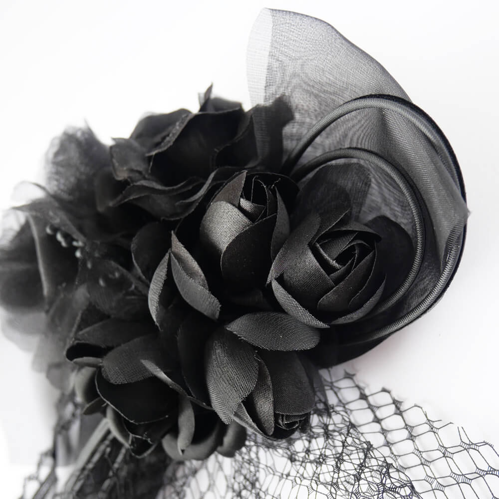 黒薔薇 ブラック ブーケ リーフ ネット コサージュ ヘッド アクセサリー
