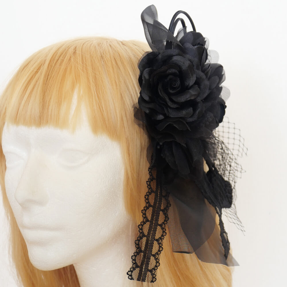 黒薔薇 ブラック ブーケ リーフ ネット コサージュ ヘッド アクセサリー
