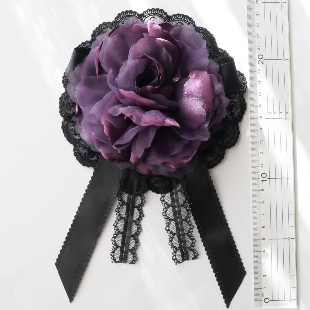 紫薔薇 パープル ローズ リボン コサージュ ブローチ ゴスロリ ヘッド ドレス