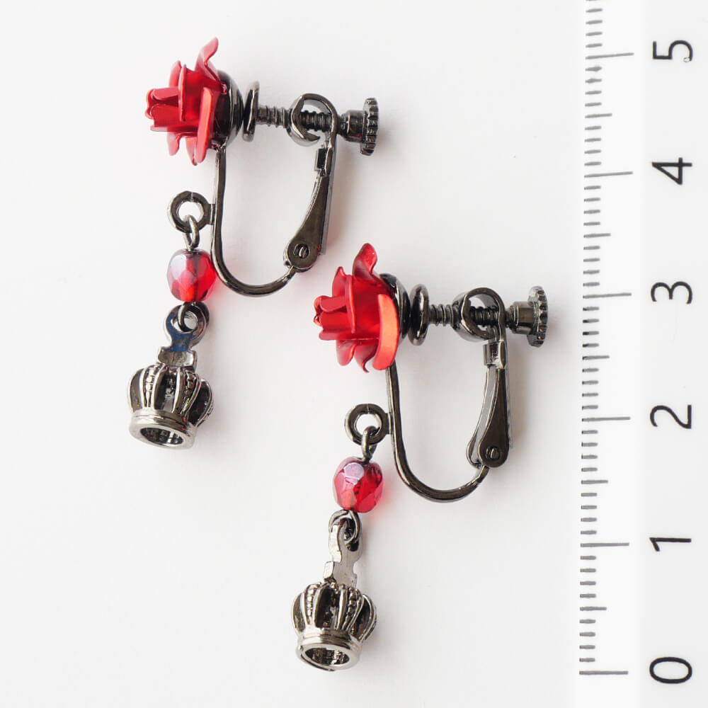 【ローズガーデン】赤薔薇 王冠 レッドローズ クラウン イヤリング