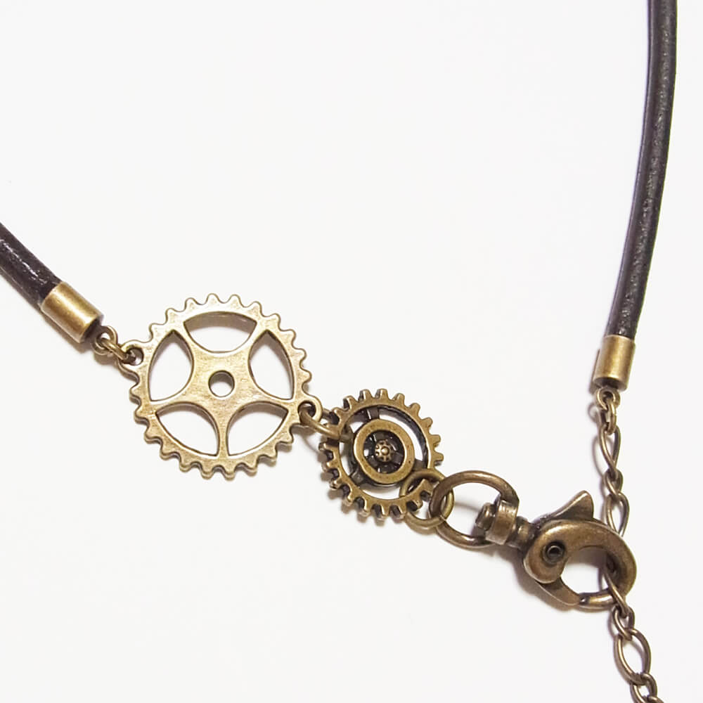 【steampunk】歯車 スチームパンク 革 チェーンネックレス