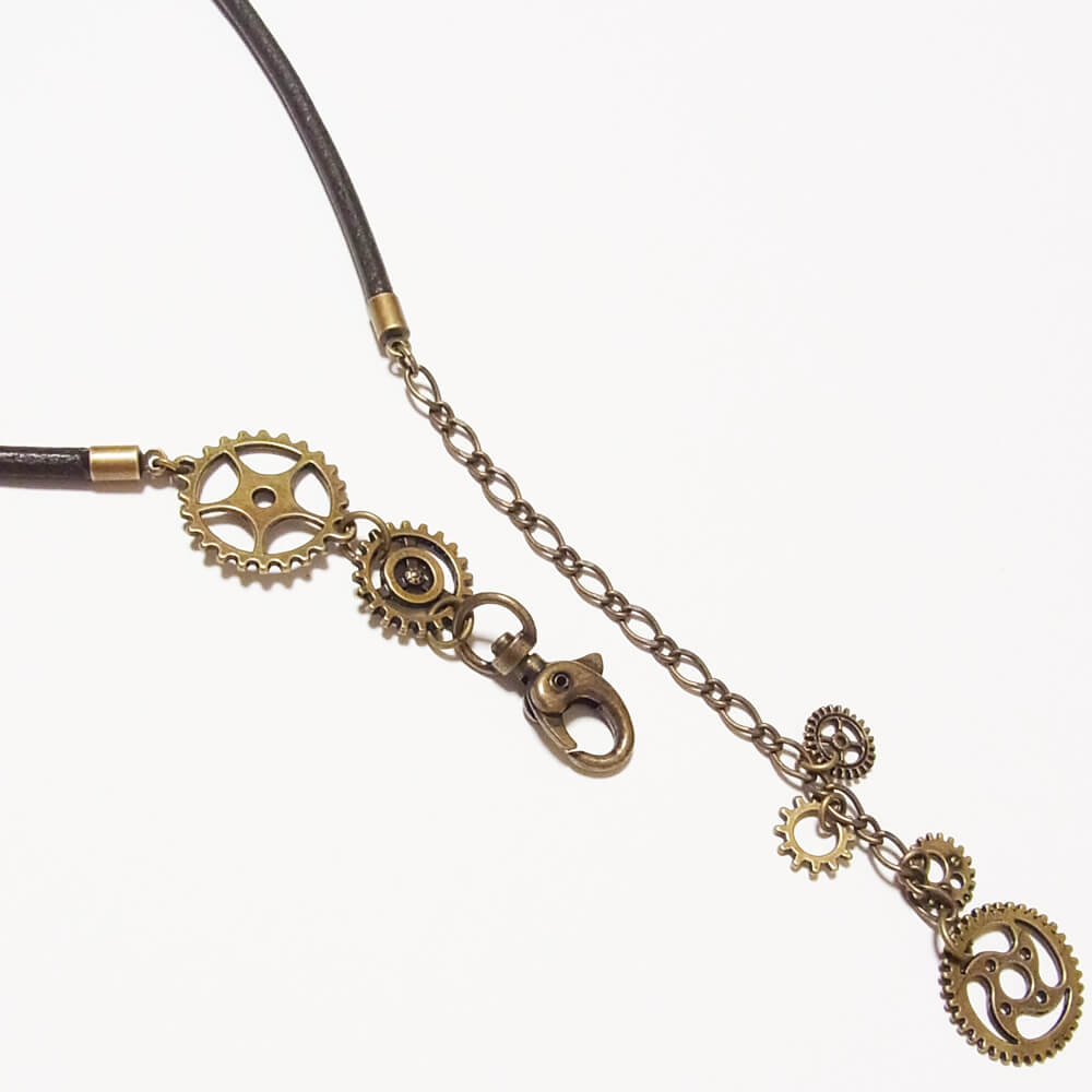 【steampunk】歯車 スチームパンク 革 チェーンネックレス