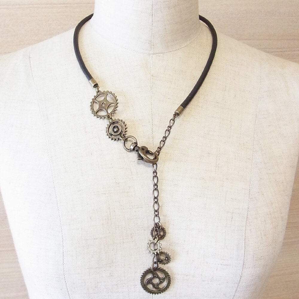 【steampunk】歯車 スチームパンク 革 チェーンネックレス