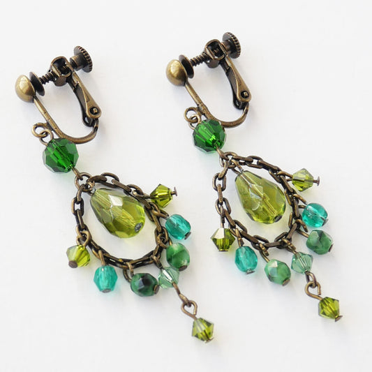 アンティーク ビーズ イヤリング グリーン 緑