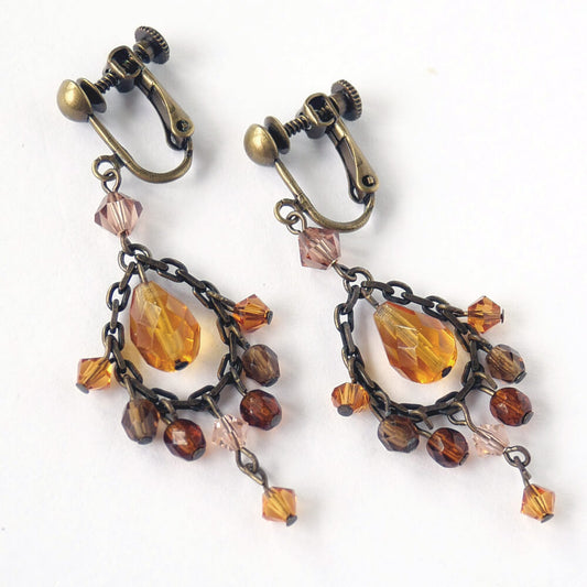 アンティーク ビーズ イヤリング ブラウン 茶