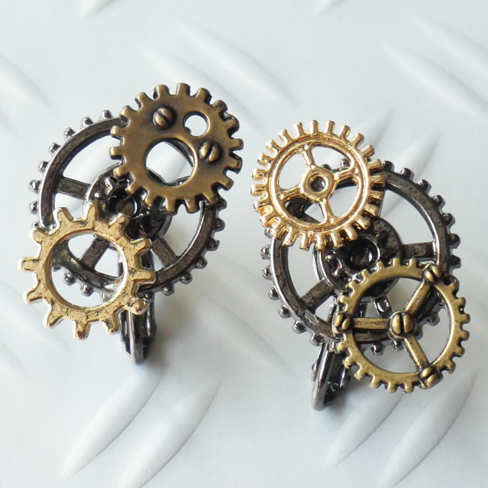 【steampunk】歯車 ギア スチームパンク イヤリング ミックスカラー