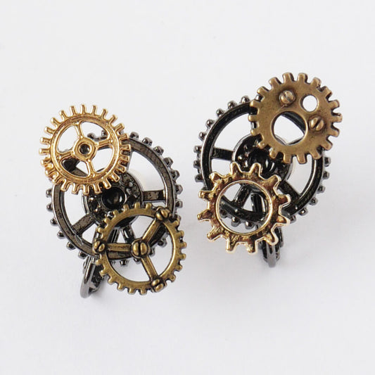 【steampunk】歯車 ギア スチームパンク イヤリング ミックスカラー