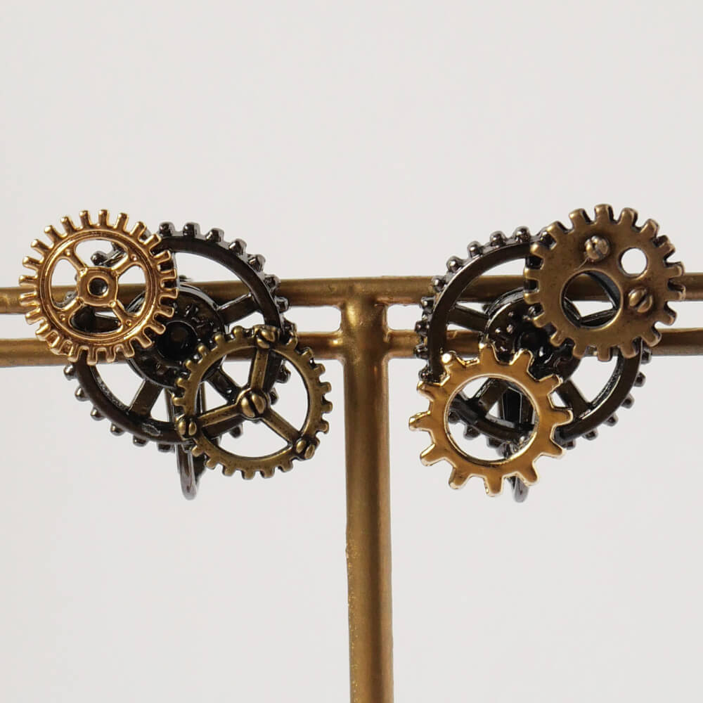 【steampunk】歯車 ギア スチームパンク イヤリング ミックスカラー