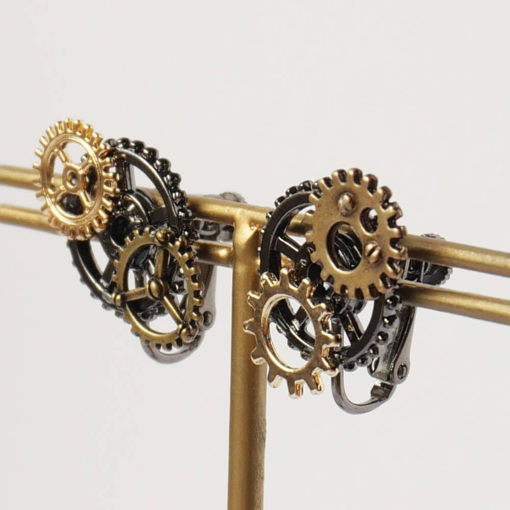 【steampunk】歯車 ギア スチームパンク イヤリング ミックスカラー