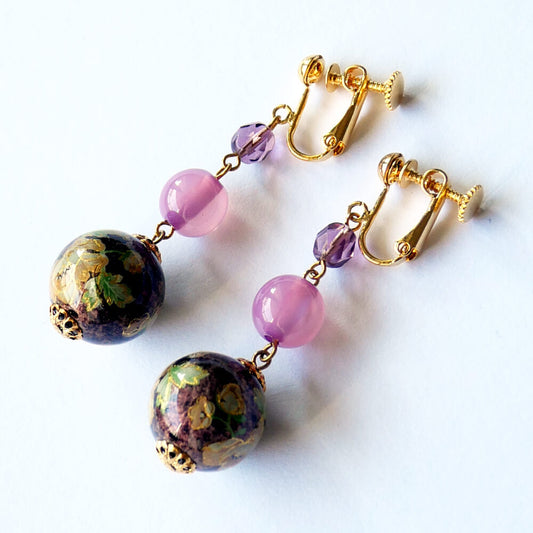 【和風】紫 和珠 パープル イヤリング