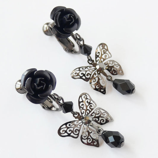 Black Rose Butterfly Earrings