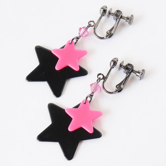 【パンクロック】ブラック&ピンク スター イヤリング 星