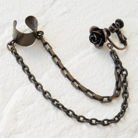 イヤカフ 2チェーン 薔薇イヤリング (片耳タイプ)