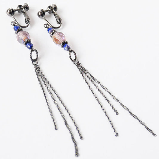 パープルチェコ ロングチェーン イヤリング