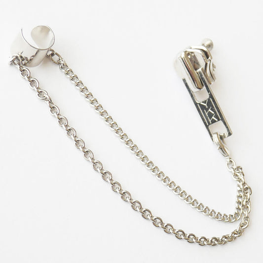 パンク系 イヤカフ ダブル チェーン&ファスナー イヤリング (片耳タイプ)