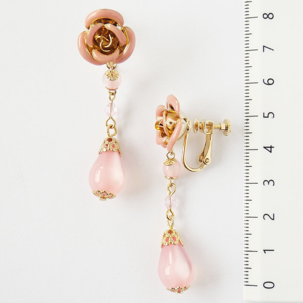 ピンク ローズ ドロップ イヤリング 薔薇
