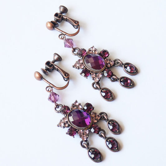 アンテーク パープル ミラー イヤリング