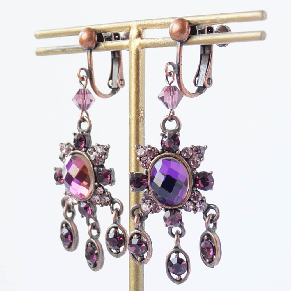 アンテーク パープル ミラー イヤリング