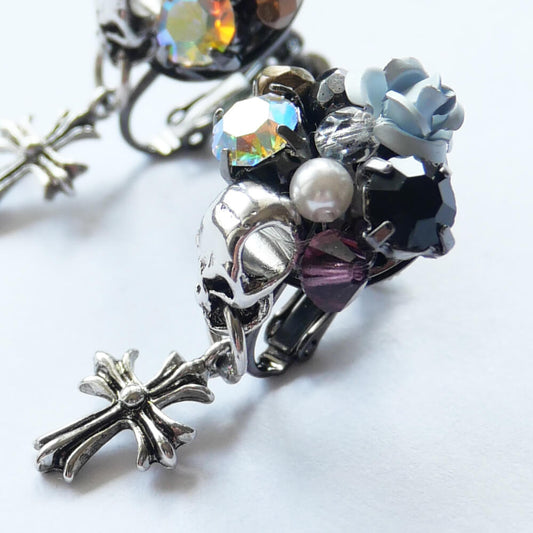 薔薇 髑髏 デコラ イヤリング