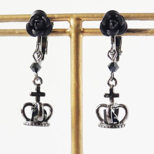 控えめゴスロリ イヤリング 薔薇 王冠 小さめ