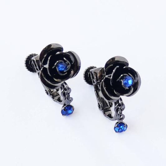 薔薇 ローズ ワンストーン イヤリング ガンメタ ミニ 揺れる ゴシック ゴスロリ 日本製