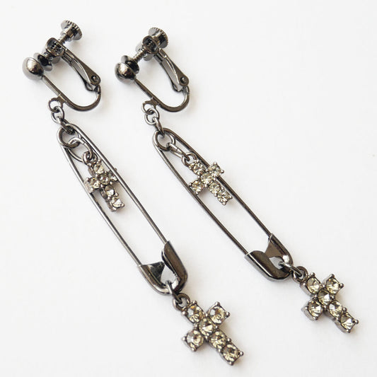 リアル 安全ピン 十字架 パンク イヤリング KERA系