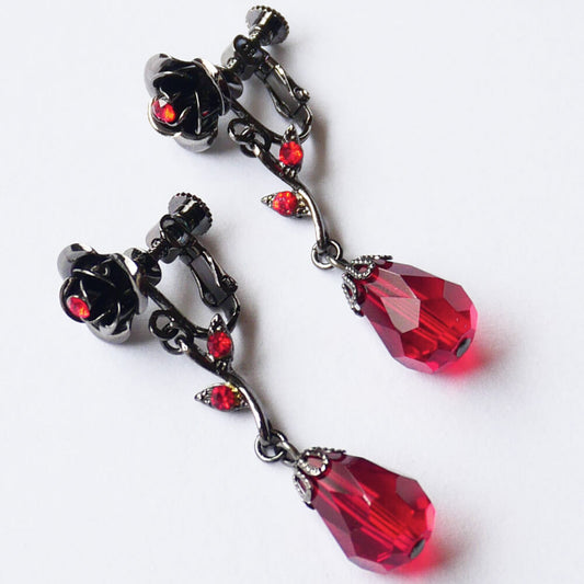 薔薇 レッド ドロップ イヤリング