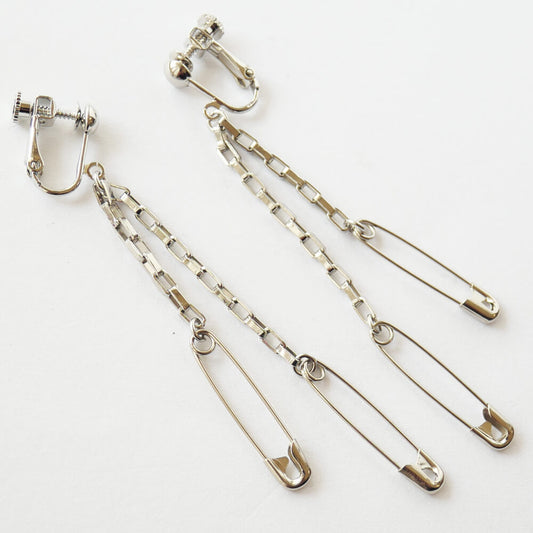 【パンク系】安全ピン ハードチェーン イヤリング シルバー