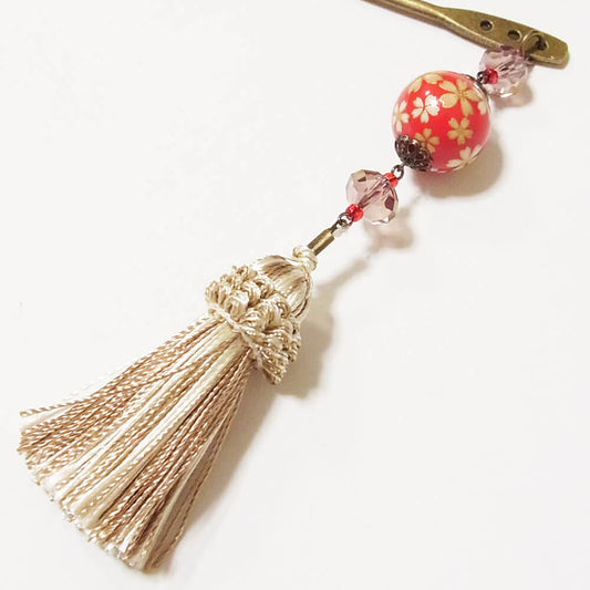 簪 赤唐珠 フリンジ かんざし 和珠 房 1本