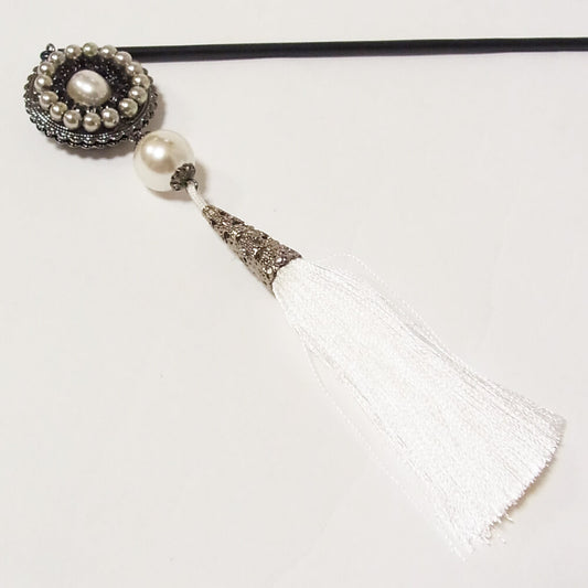 簪 アンティークパール&ホワイトフリンジ かんざし 白 房 1本