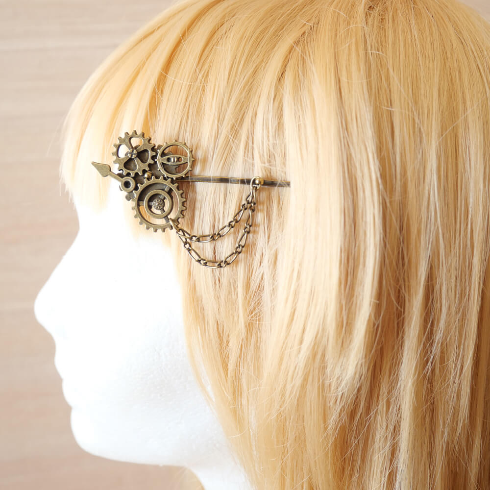 ハンドメイド スチームパンク 歯車 メタル ヘアピン