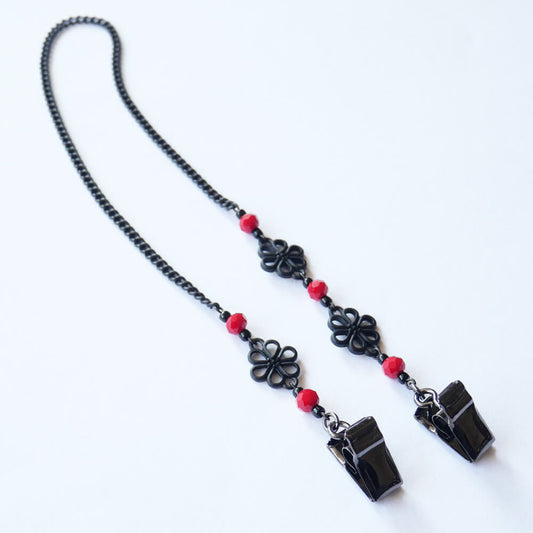 風で飛ばない様に 帽子 ハットクリップ 和風 赤×黒