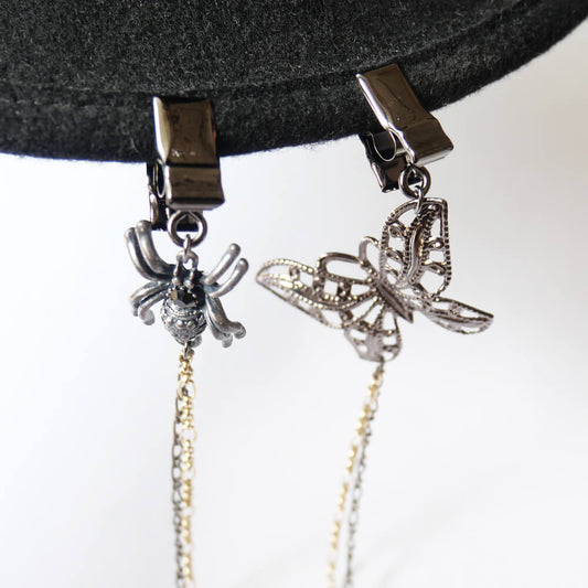 風で飛ばない様に 帽子止め ハット クリップ 便利グッズ 蝶 蜘蛛 ゴスロリ