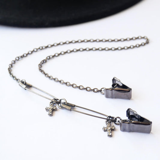 風で飛ばない様に 帽子止め ハットクリップ 安全ピン クロス パンク ロック