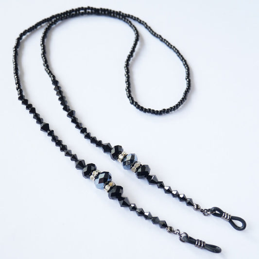 ブラック ビーズ カット ガラス ロンデル メガネチェーン