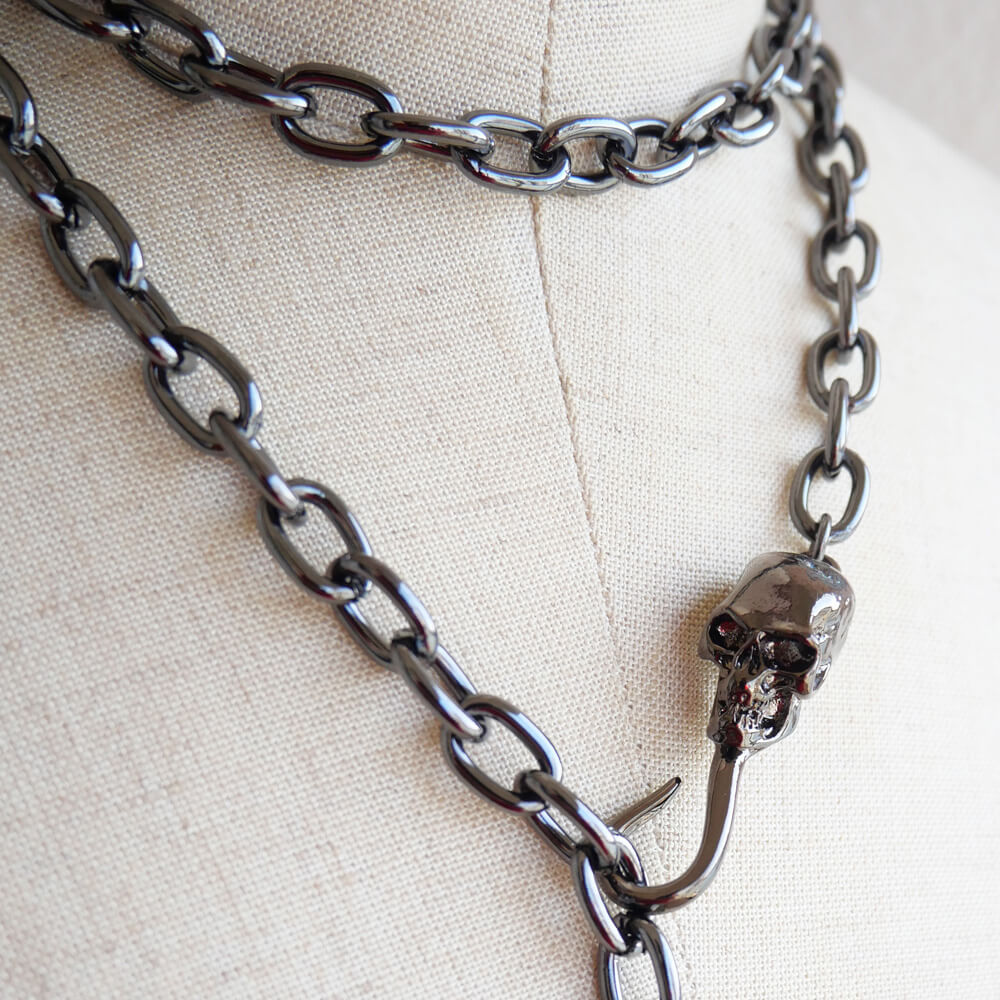 フック ドクロ ガンメタ ロング チェーン ゴスロリ スカル 髑髏 鎖