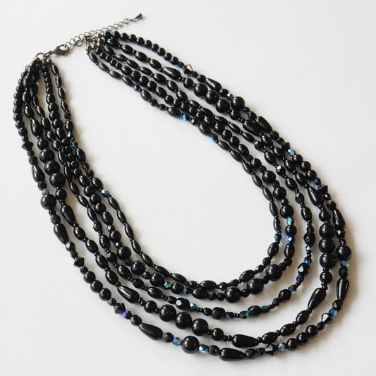ブラック クリスタル ビーズ 5連 ネックレス