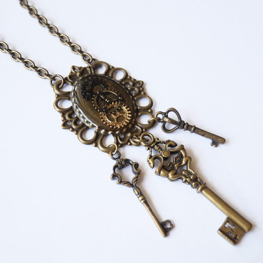 【steampunk】歯車スチームパンク 鍵ネックレス
