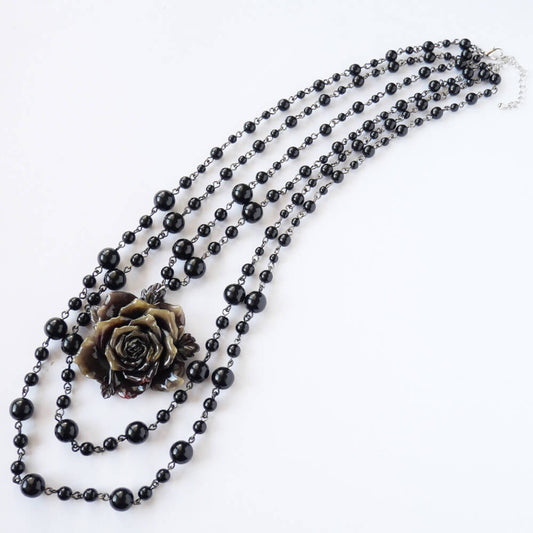 黒薔薇 ゴシック ブラック 3連ネックレス
