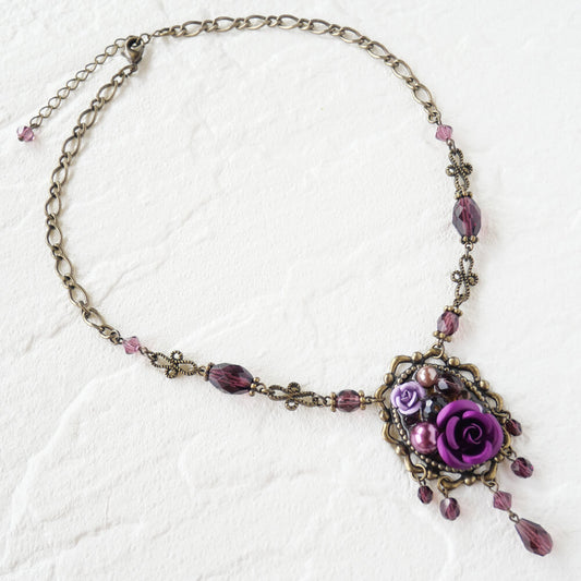 紫 薔薇 アンティーク パープル ローズ ネックレス ゴスロリ