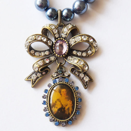 アンティーク ビンテージ リボン カメオ ブルーパール ネックレス