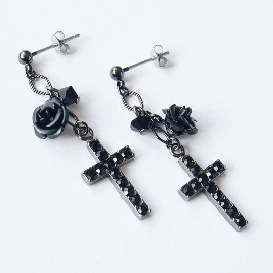 クロス ローズ ピアス 十字架 薔薇