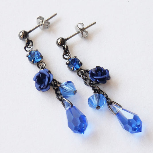 ガンメタ 青薔薇 ブルー ローズ ピアス スワロフスキー